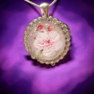Floral Design with crystal surround Resin Pendant